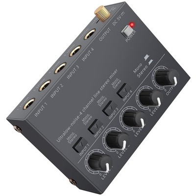 Mini 4 Kanal Audiomixer Linien Mischer Stereo Analog Audio Mischer Mischpult