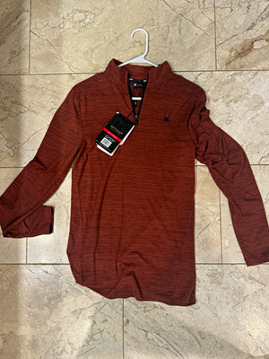 Spyder Active Men's M Red Heathered Polyester Jersey 1/4 Zip Mock Pullover