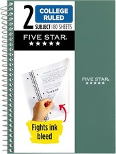 Five Star Spiral Notebook, 2 Subject, College Ruled Paper, 6" Seaglass Green