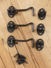 3 Pack 3" Steel Lock And Latch Door Gate Cabinet Black Heavy Duty Hook & Eye