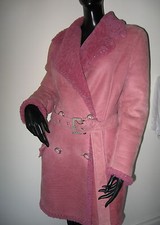 Vintage 80's Gianni Versace Couture Pink Suede Shearling Trench Coat 42 (6-8)