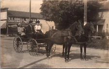 Real Photo Postcard S.E. Odell Son Co Groveries Provisions Horse Pulled Carriage