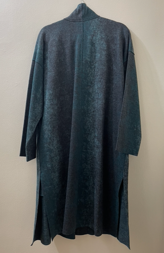 Cappotto kimono jacquard Eileen Fisher lana ossidata pino nuovo con etichette L/XL - Foto 2 di 7