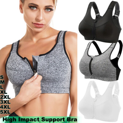 Sports Bra Women Racerback High Impact Running Workout Bra Zip Front Closure