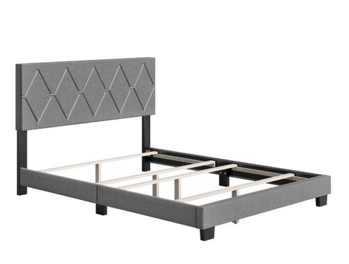 NEW Diamond Stitched Upholstered Platform Bed Full Gray Modern Furniture Linen - Picture 7 of 13