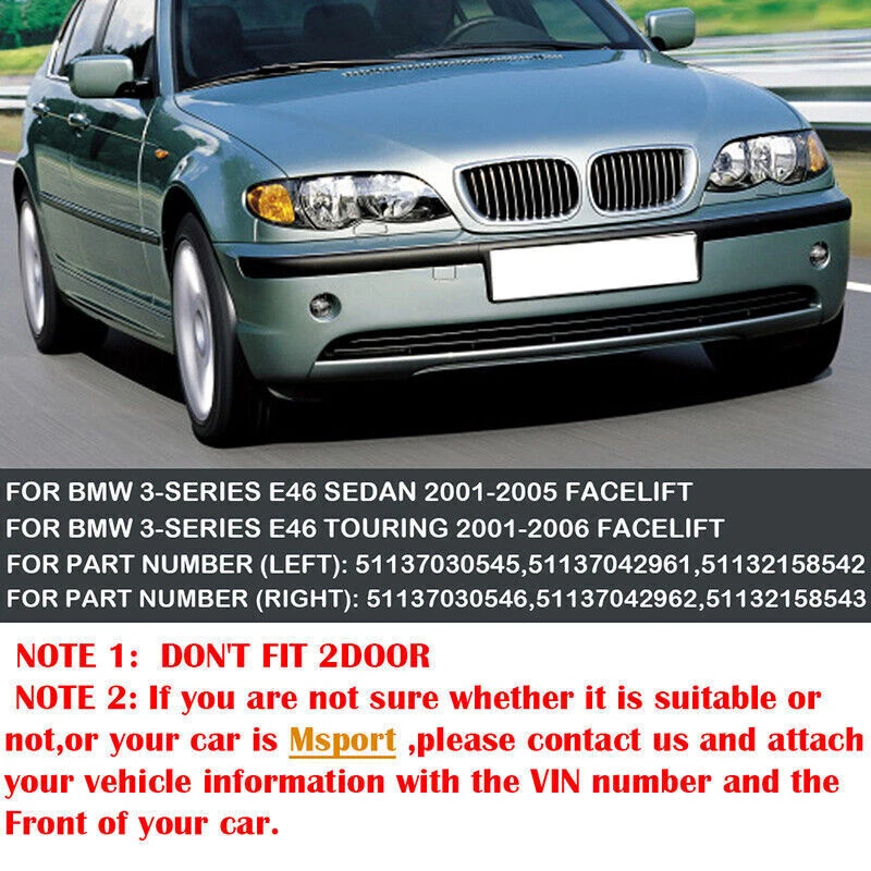REJILLA RIÑONERA DELANTERA Negro Brillante Color M Se Adapta a BMW E46 4 PUERTAS 320i 325i 330i 2002~2005 Foto 2 de 4