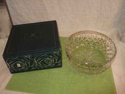 IRISH ROSE CRYSTAL 8'' GLASS ROSE Salad BOWL IRELAND Box Ireland Czech Republic 