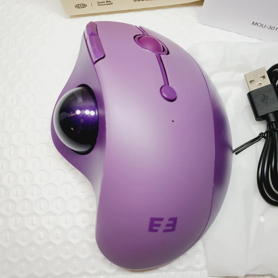Trackball Wireless Mouse MBD5 Bluetooth 2.4G USB Ergonomic Thumb Roll PURPLE - Image 3 of 4