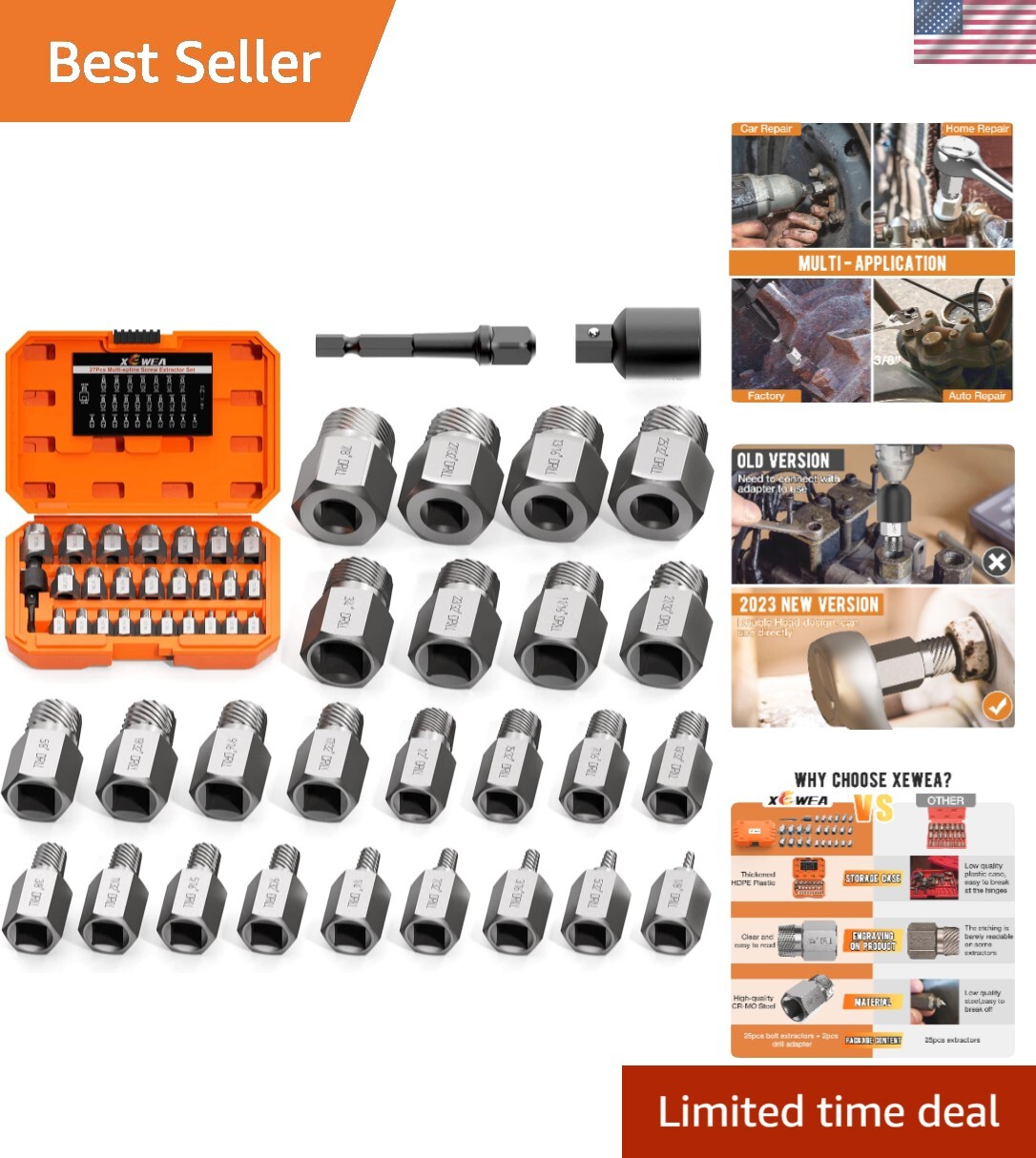 27PCS High Hardness Chrome-Molybdenum Screw Extractor Set for Broken Fasteners