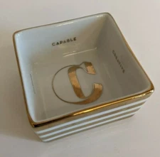 Rosanna Hallmark Gold Striped "C" Small Tidbit Trinket Dish Plate 2 7/8" Square