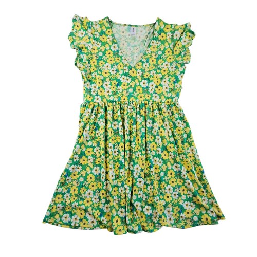 Abound Dress Womens Size Medium Green Yellow White Flowers V-Neck Spring Stretch
