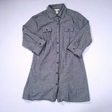 Vixen Womens Large Dress Gray Luxury Long Sleeve Button Front
