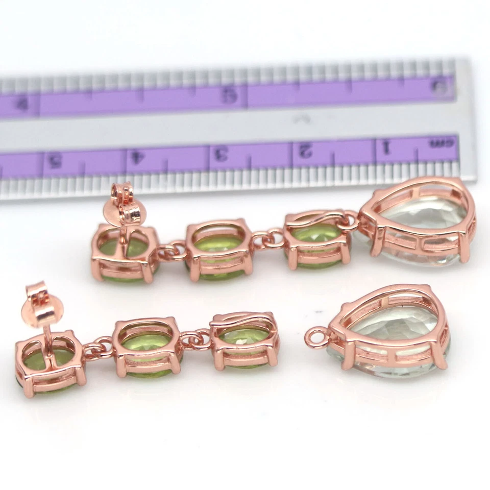 Unbeheizte Grüne Amethyst-Und Grüne Peridot-Ohrhänger 925 Sterlingsilber - Bild 2 von 4