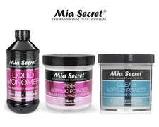 Mia Secret Monomer 8oz & 2 Acrylic Powder (Clear + Pink) 4oz- 3 Pcs Set Combo
