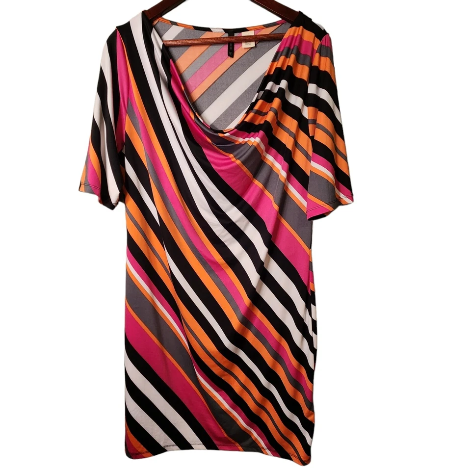 Vestido ND New Directions para mujer talla XL elástico tejido a rayas rosa naranja funda Foto 2 de 4