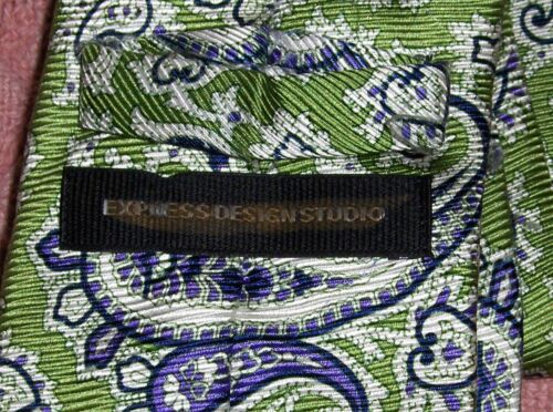 Vtg Express Design Studio Men 100% Silk London Tie Paisley Purple Green Necktie - Picture 4 of 4