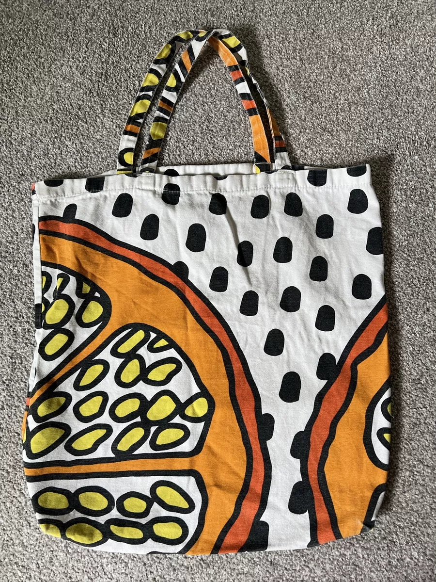 Vintage Ikea Canvas Tote Bag Shopping Polka Dot Orange Slice Black