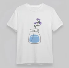 Women's Fashion Round Neck Classic T-Shirt Transparent Jar with Lavender Sprig