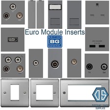 BG Brushed Steel Grey Euro Data Module Inserts HDMI TV SAT Cat5 Cat6 USB Media