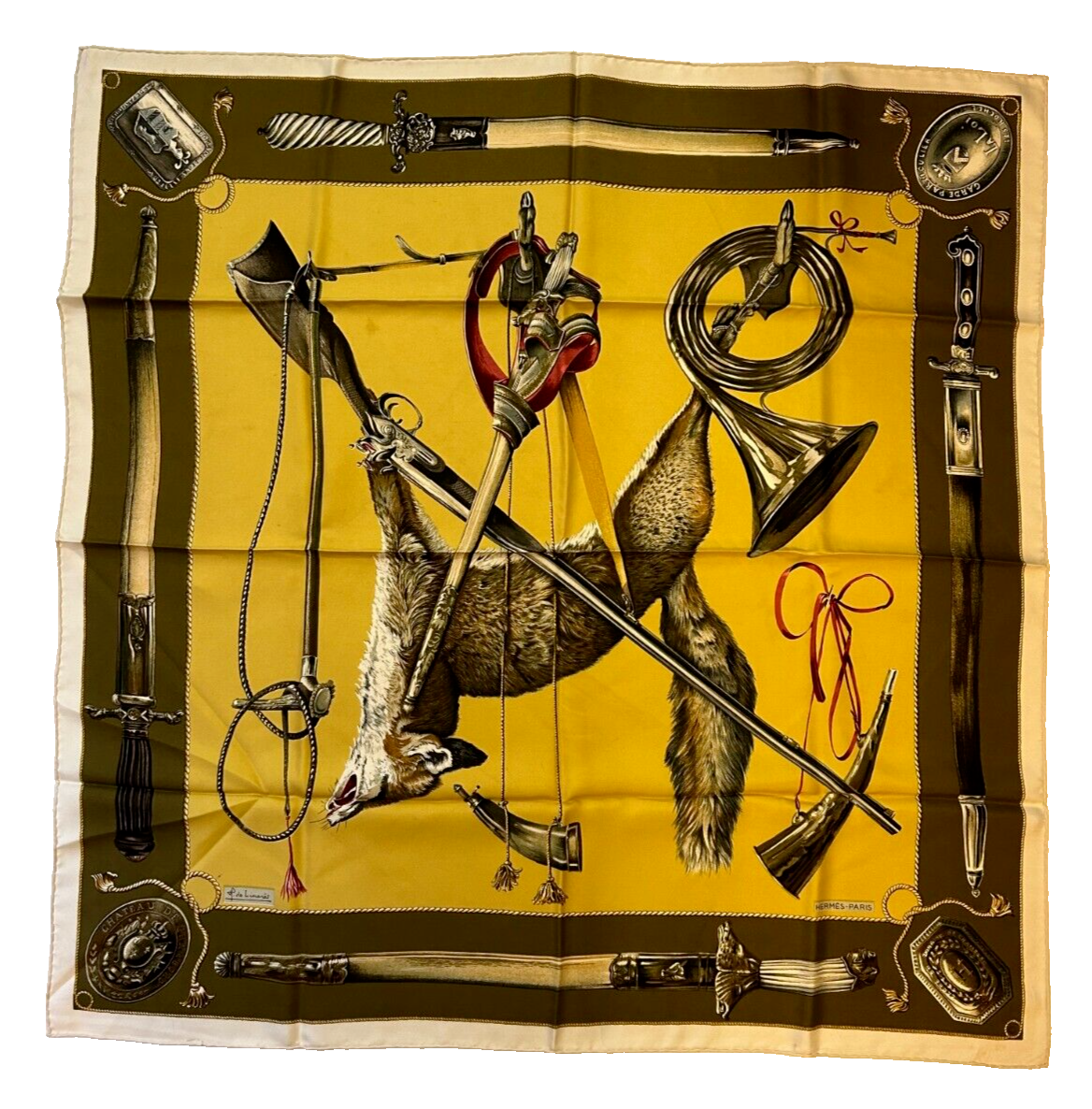 RARE 1967 Hermes LE RENARD Silk Scarf 35 Carre 90 by Henri de Linares