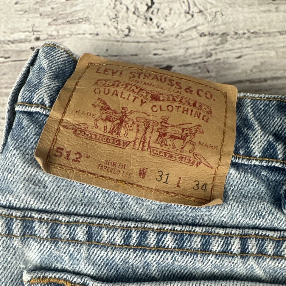 Pantalones de mezclilla Levi’s 512 para hombre azules ajustados lavado claro de colección EE. UU. 100 % algodón 1991 Foto 3 de 4