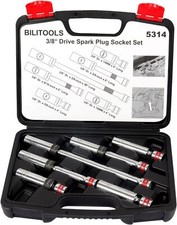 BILITOOLS 6 Piece 3/8-Inch Drive Magnetic Swivel Spark Plug Socket Set-includ...