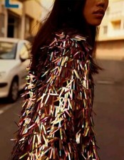 Rainbow Metal Fringe Tassel Sequin Festival Party Kimono Jacket Shiny Sparkly