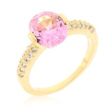 Yellow Gold Plated Pink Oval Cubic Zirconia Engagement Ring