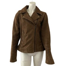 Vintage Bikers Club Suede Leather Brown Zip Front Womens Size Large