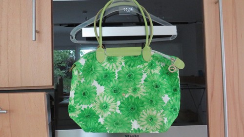 Longchamp kleine Tasche grün weiß Blumen TOP Leder und Stoff Henkeltasche - Bild 6 von 12