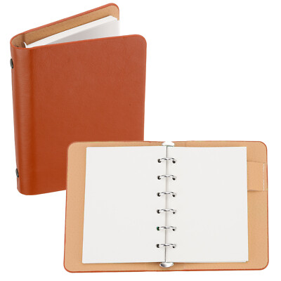 6 Ring Binder Cover A7 Leather Notebook Binder with 50 Sheets Paper, Orange