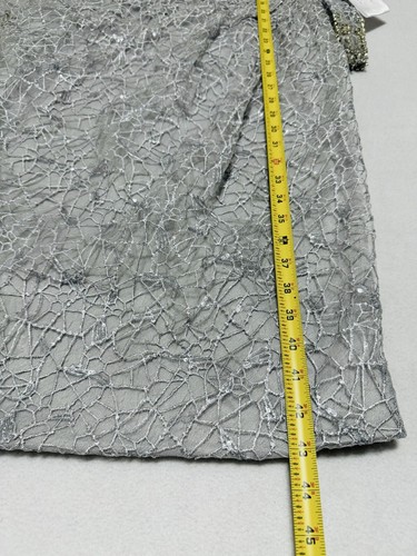 MAC DUGGAL 6 Embroidered Mesh Midi Dress Sheer Long Sleeves Platinum 12408 NWT - Picture 10 of 23