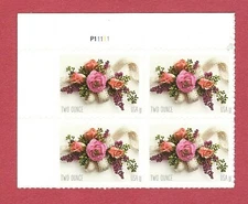 Sc # 5458 ~ Plate # Block ~ Two Ounce Rate Issue, Garden Corsage (fh22)