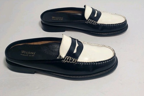 GH Bass Weejuns Women Leather Wynn Mule Penny Loafer Black White Sz 6M - Picture 3 of 9