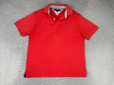 Tommy Hilfiger Polo Shirt Men Medium Red 100 Cotton Short Sleeve Golf READ