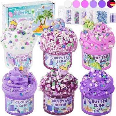 LAWOHO 6 Stück Farbverlauf Lila Slime Set - Fluffy Cloud Wolkenschleim, Butter 