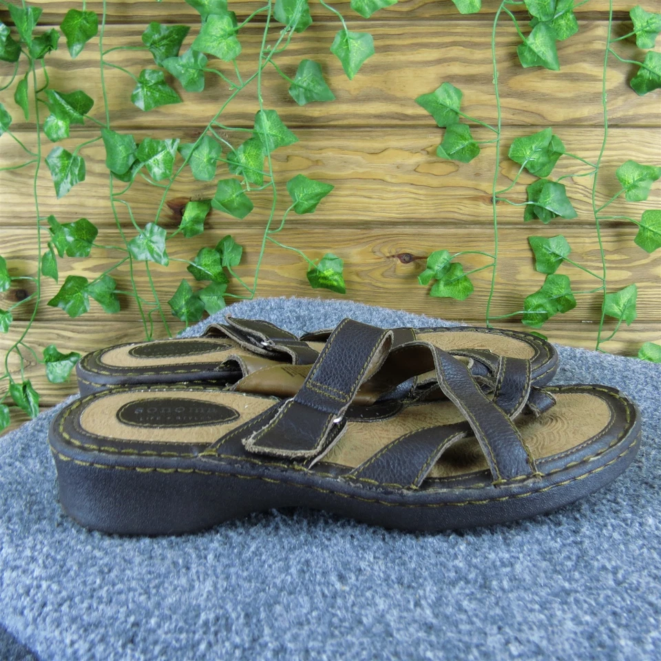 Chanclas Sonoma Mujer Correa Ajustable Cuero Marrón Talla 9.5 Poco Uso 2025 Foto 3 de 4