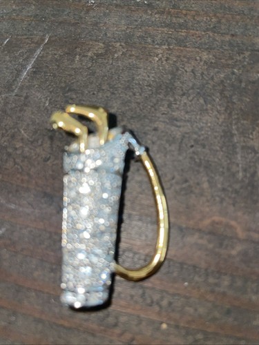 Vintage Golf Bag And Club Gold Tone Rhinestone Brooch Clear Stone VTG Costume - 第 1/3 張圖片