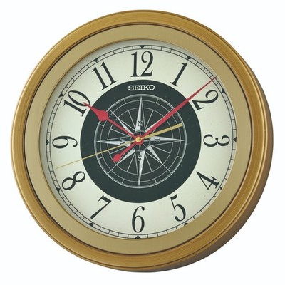 Seiko goldfarbene runde Quarz Batterie Wanduhr Kompass QXA844G