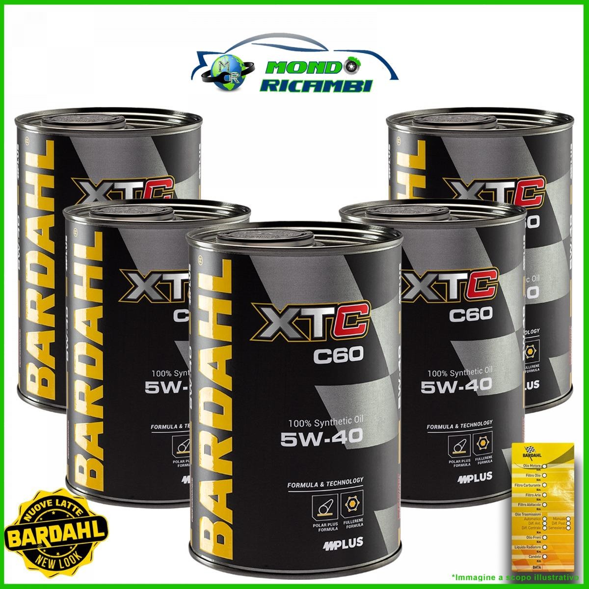 Kit 5 LT OLIO MOTORE BARDAHL XTC C60 5W-40 RACING & SPORT LINE + Tagliandino 5lt