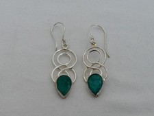 Estate Sterling Silver Emerald Dangle Earrings MW-11