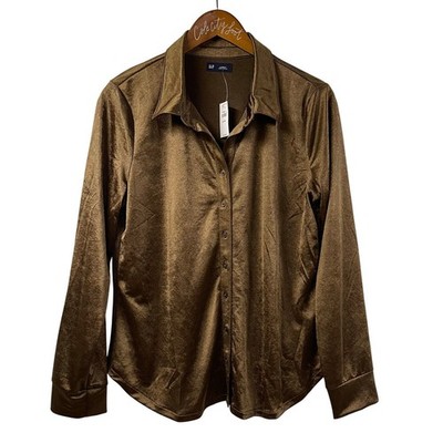 Gap Long Sleeve Button Front Gold Shirt Large Petite NWT