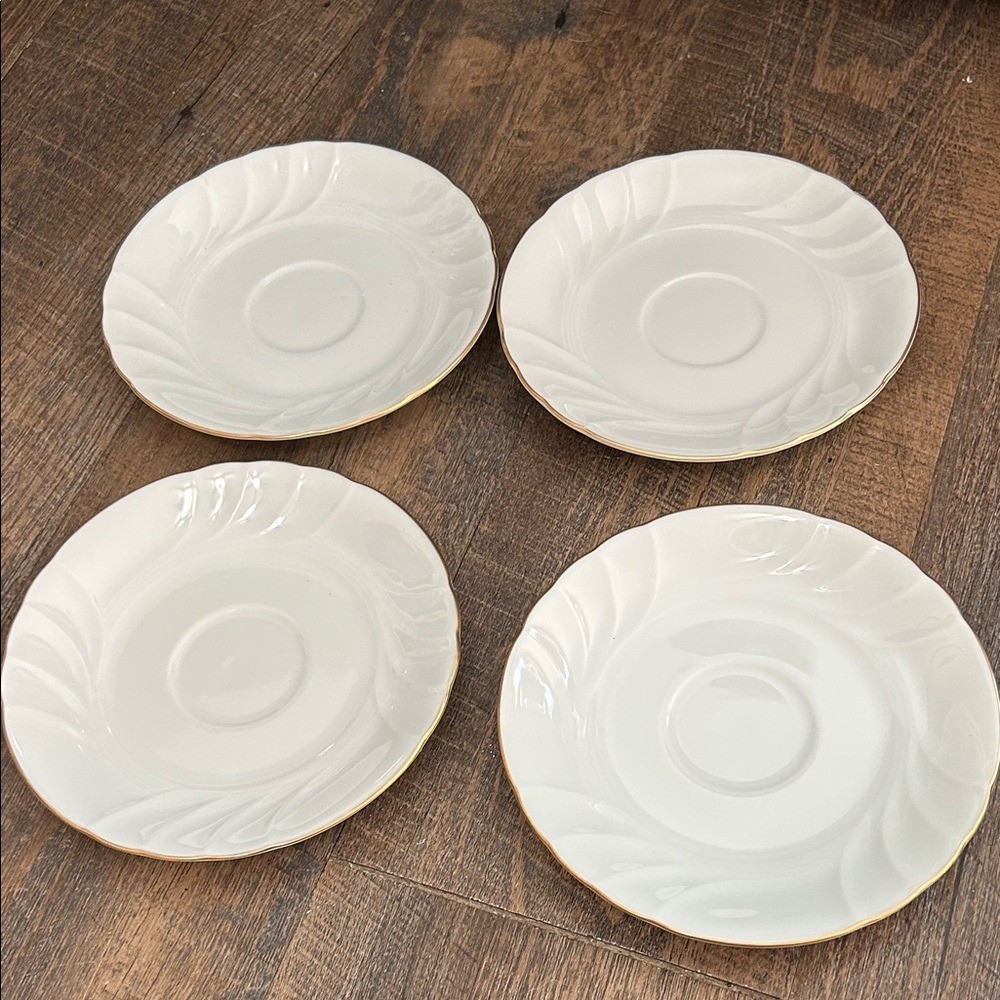 Mikasa Wedding Band Gold Swril Saucer L9709 fine china Set of 4