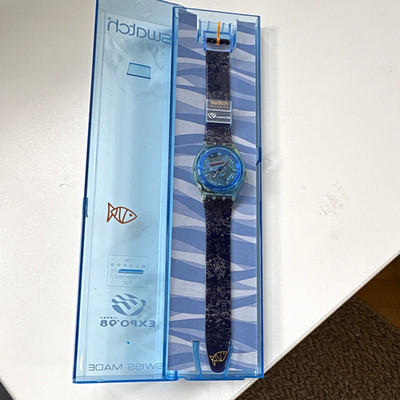 Swatch Expo '98 Armbanduhr Quarz Analog Swiss Made blau, Kunststoff, Box