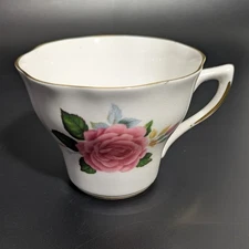Vintage Bone China Tea Cup Pink Rose Floral Design England Gold Trimmed Edges