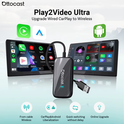 Ottocasrt Play2Video Ultra 15 APPs NT&YT Wireless Carplay & Android Auto AI Box