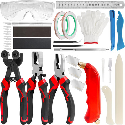 YOTINO Glass Cutters Tools 33PCS Stained Glass Kit,Running Pliers Breaking Plier