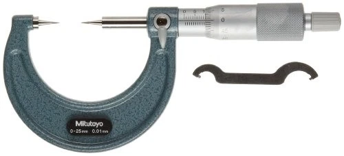 Mitutoyo 112-165 Point Micrometer  Ratchet Stop  0-25mm Range  0.01mm Graduation