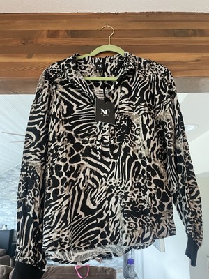 Women NU DENMARK NWT Long Sleeve Button Up Shirt-Animal Print-Black & Gray-Small