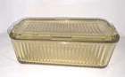 Vtg Federal Glass 4.25 x 8.25" Amber Refrigerator Dish W Lid Ribbed